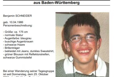 Benjamin Schneider vermisst seit 25.10.2001