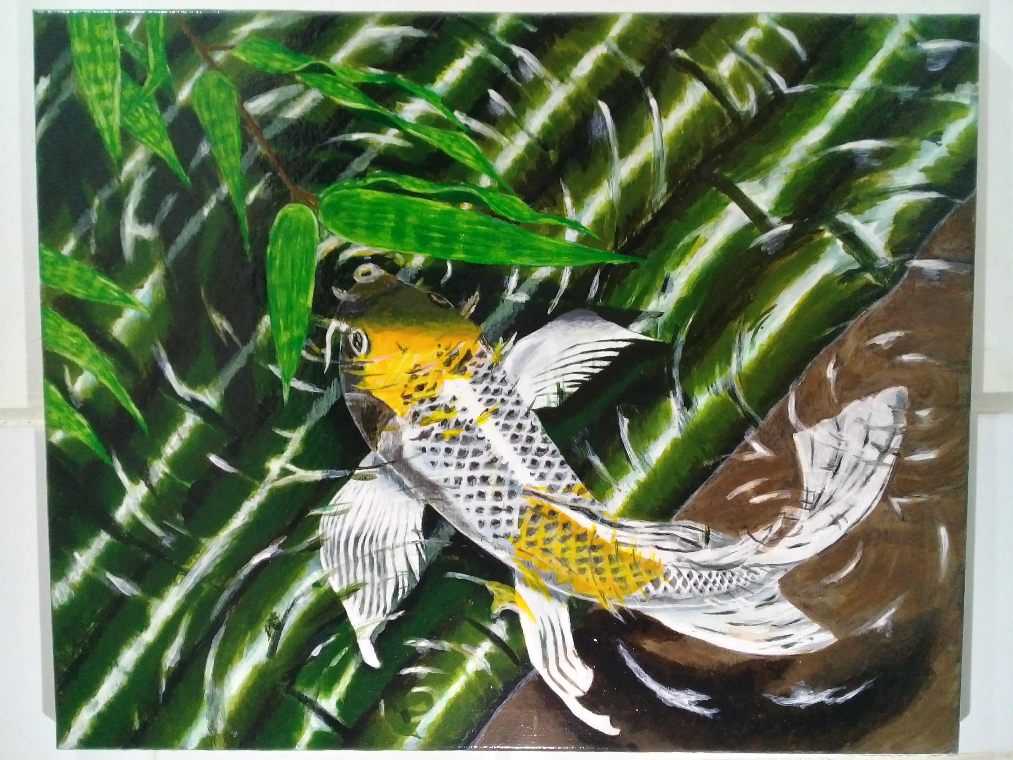 Japanese Coi / Koi Water Bamboo Acrylic Painting on Canvas