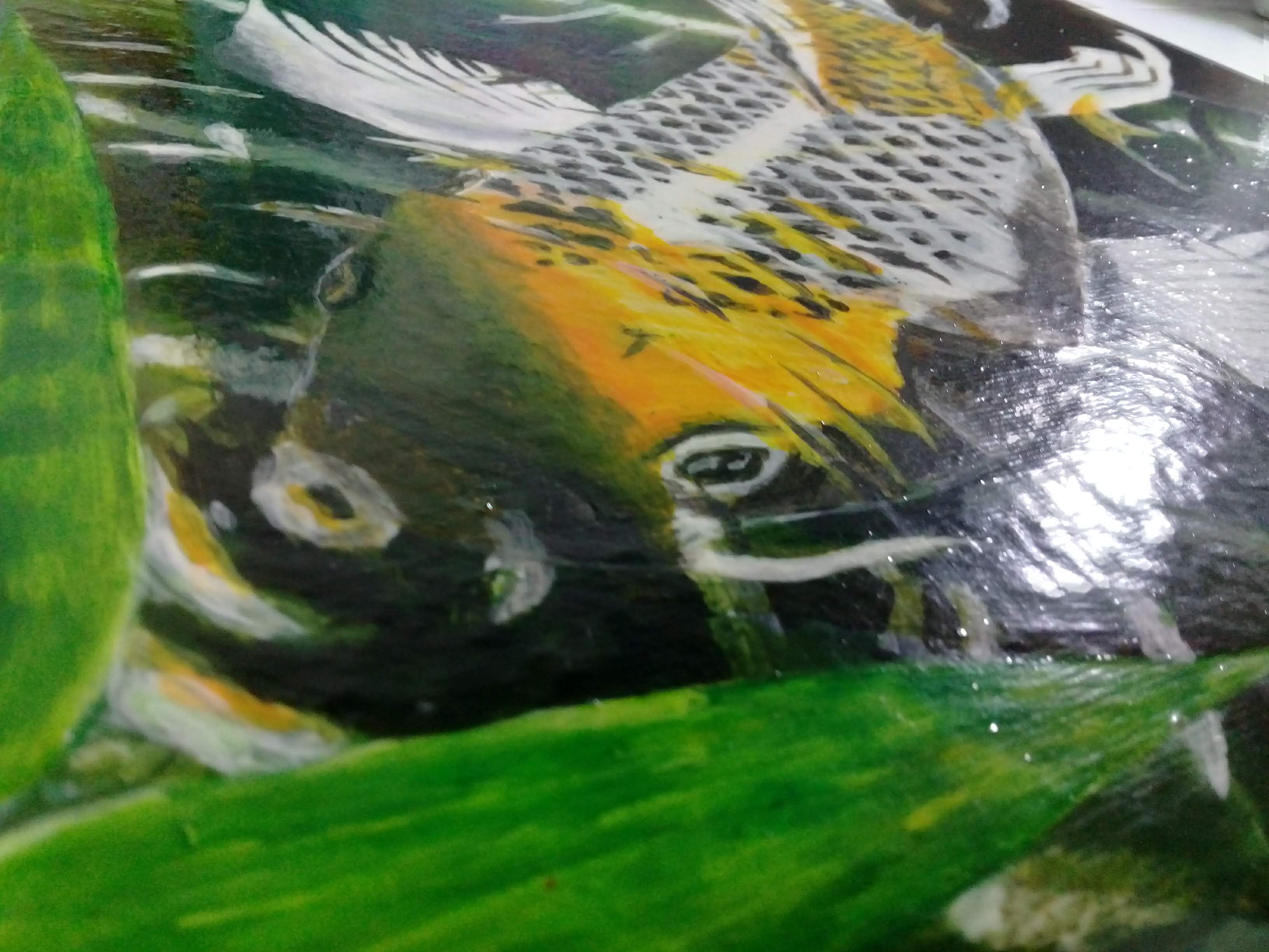 Japanese Coi / Koi Water Bamboo Acrylic Painting on Canvas