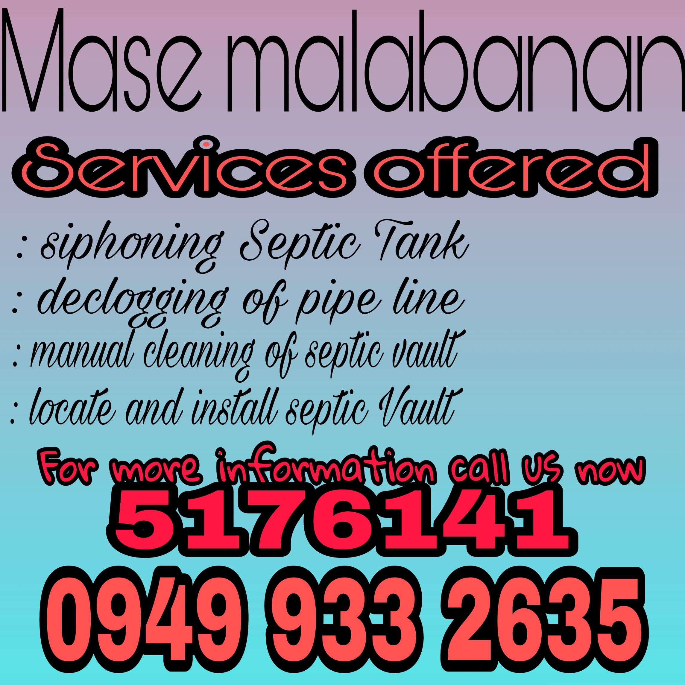 Malabanan siphoning services and plumbing services