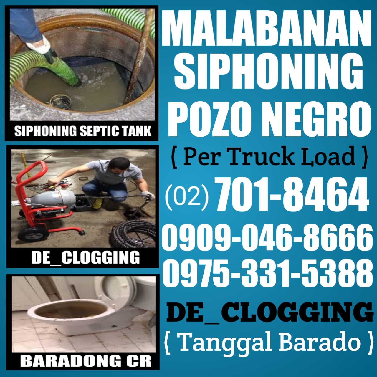 QUEZON CITY MALABANAN SIPHONING SIPSIP POZO NEGRO 09090468666 09753315388 TUBERO